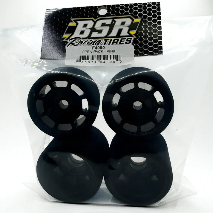 BSR Racing Tires 1/10 Pan Car Open Foam Tire Set of 4 (Pink Left Front)