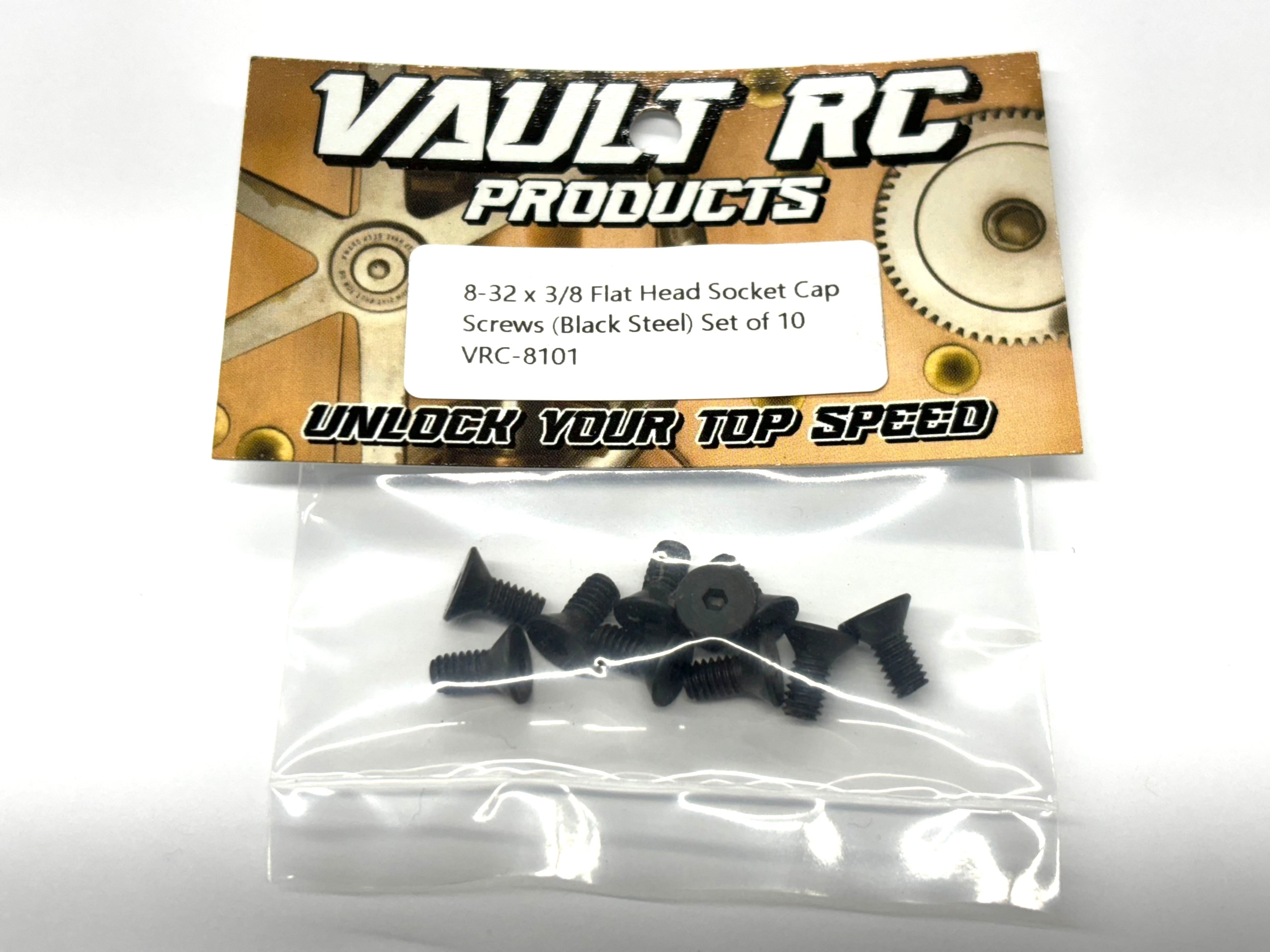 8-32 x 3/8 Flat Head Socket Screws (Black Steel) Set of 10, VRC-8101