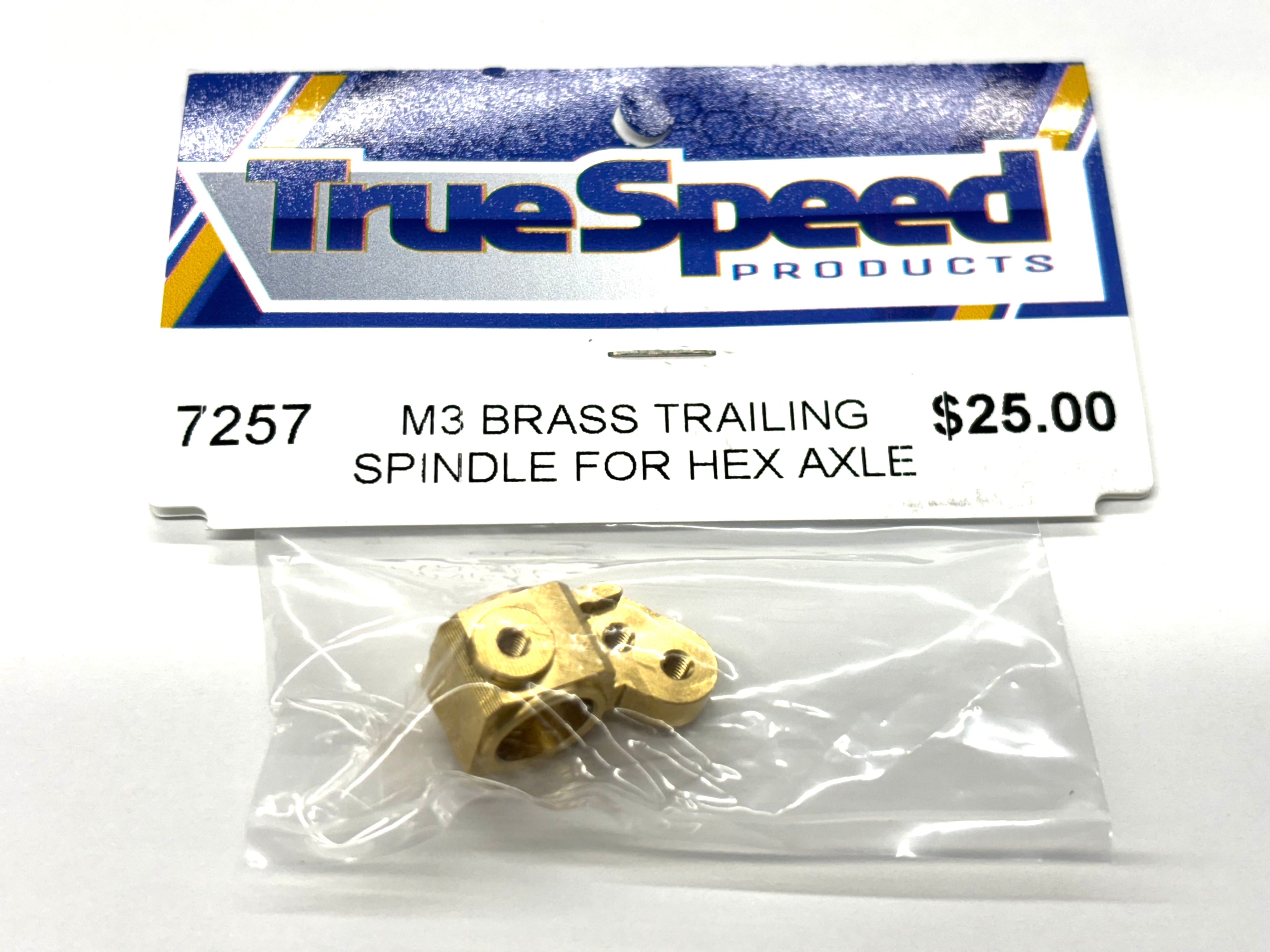 Custom Works M3 Brass Trailing Front Spindle for Hex Axle, CW-7257