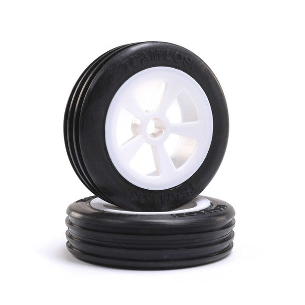 Team Losi Rib Front Tire, Mounted, White (2): Mini JRX2