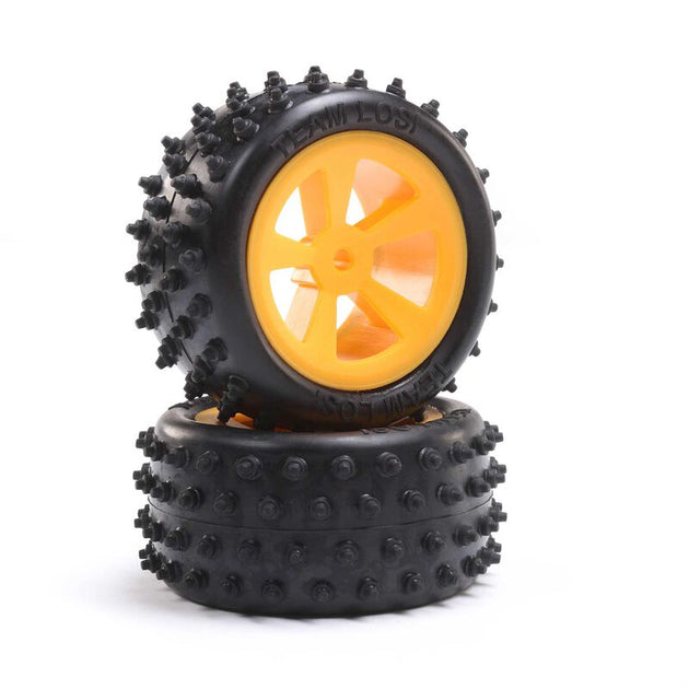 Team Losi 4 Row Rear Tires, Mounted, Orange (2): Mini JRX2
