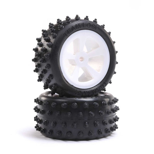 Team Losi 4 Row Rear Tires, Mounted, White (2): Mini JRX2
