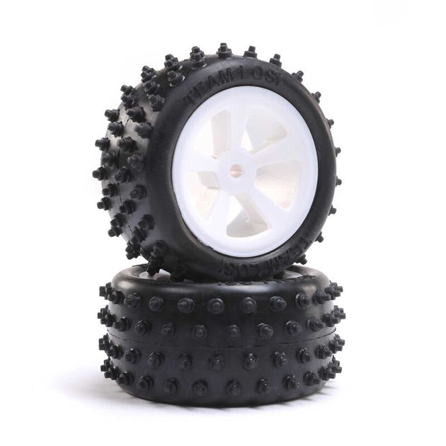 Team Losi 4 Row Rear Tires, Mounted, White (2): Mini JRX2